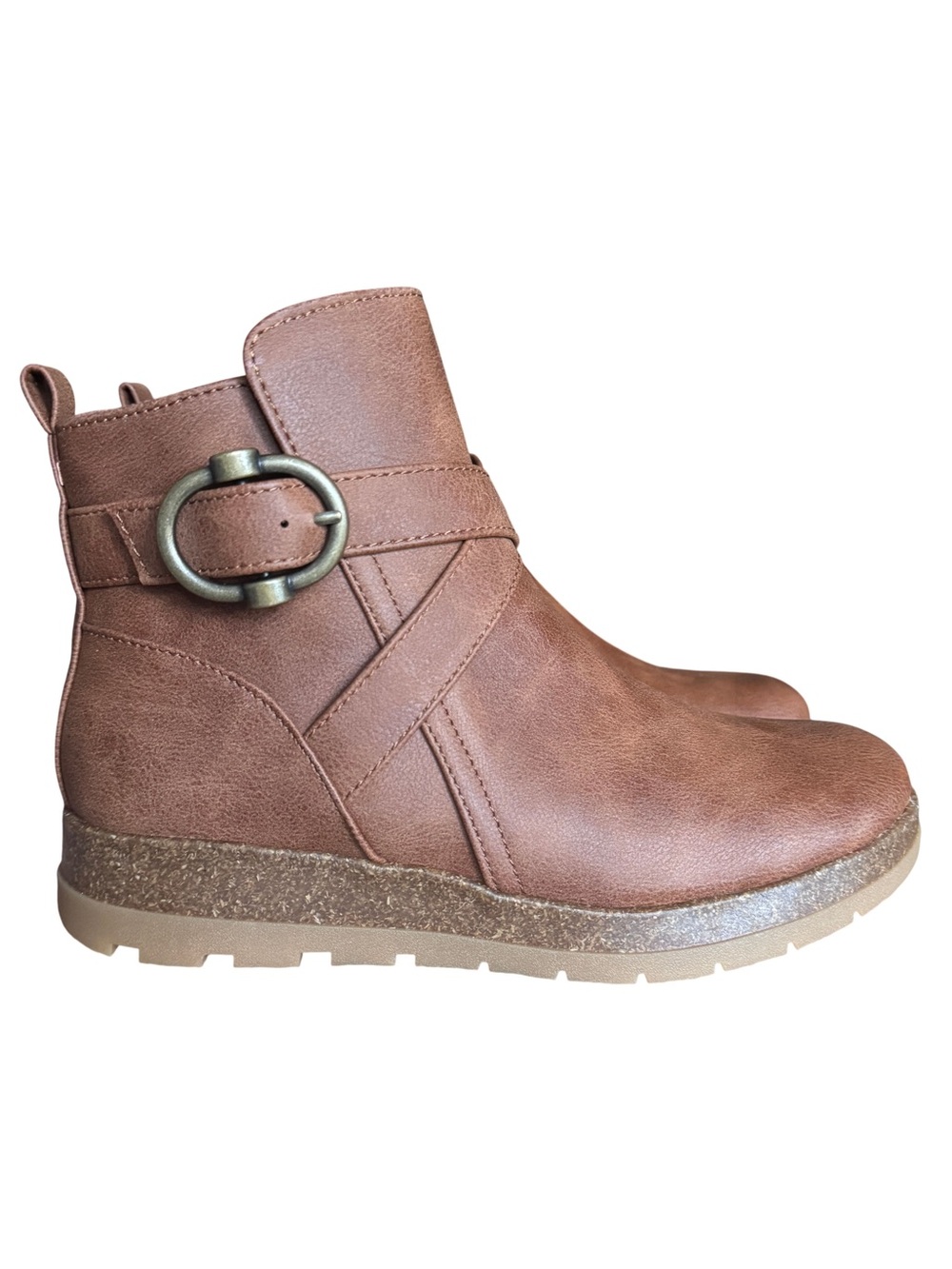 Eurosoft by Sofft Laelia Whiskey Brown Buckle Cork Wedge Ankle Boot 7 New In Box